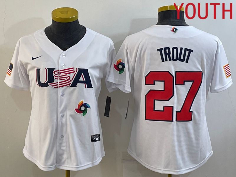 Youth 2023 World Cub USA #27 Trout White MLB Jersey9->youth mlb jersey->Youth Jersey